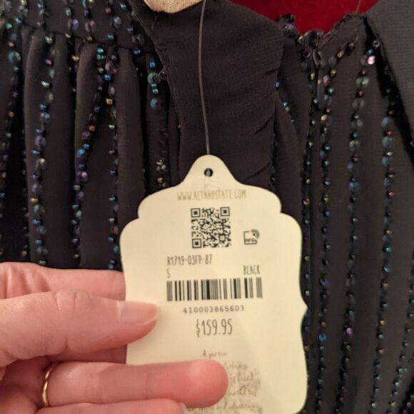 NWT Altar'd State "Raven" Black Beaded Iridescent Sequin Halter Dress Si… - Picture 12 of 12